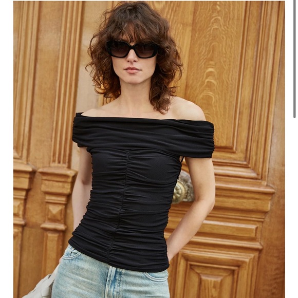 NWT Pixie Market RIVA RUCHED OFF-THE-SHOULDER TOP - Picture 1 of 5